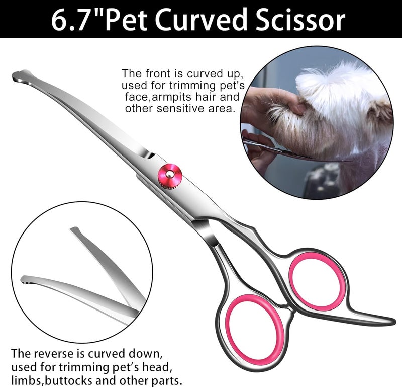 wikdey Dog Grooming Scissors with Safety Round Tip,Pet Grooming scissors Kit,Dog Shears for Grooming,Incude Thinning,Curved Grooming Scissors and Comb for dogs, cats.Suitable for The Right Hand - Image 3